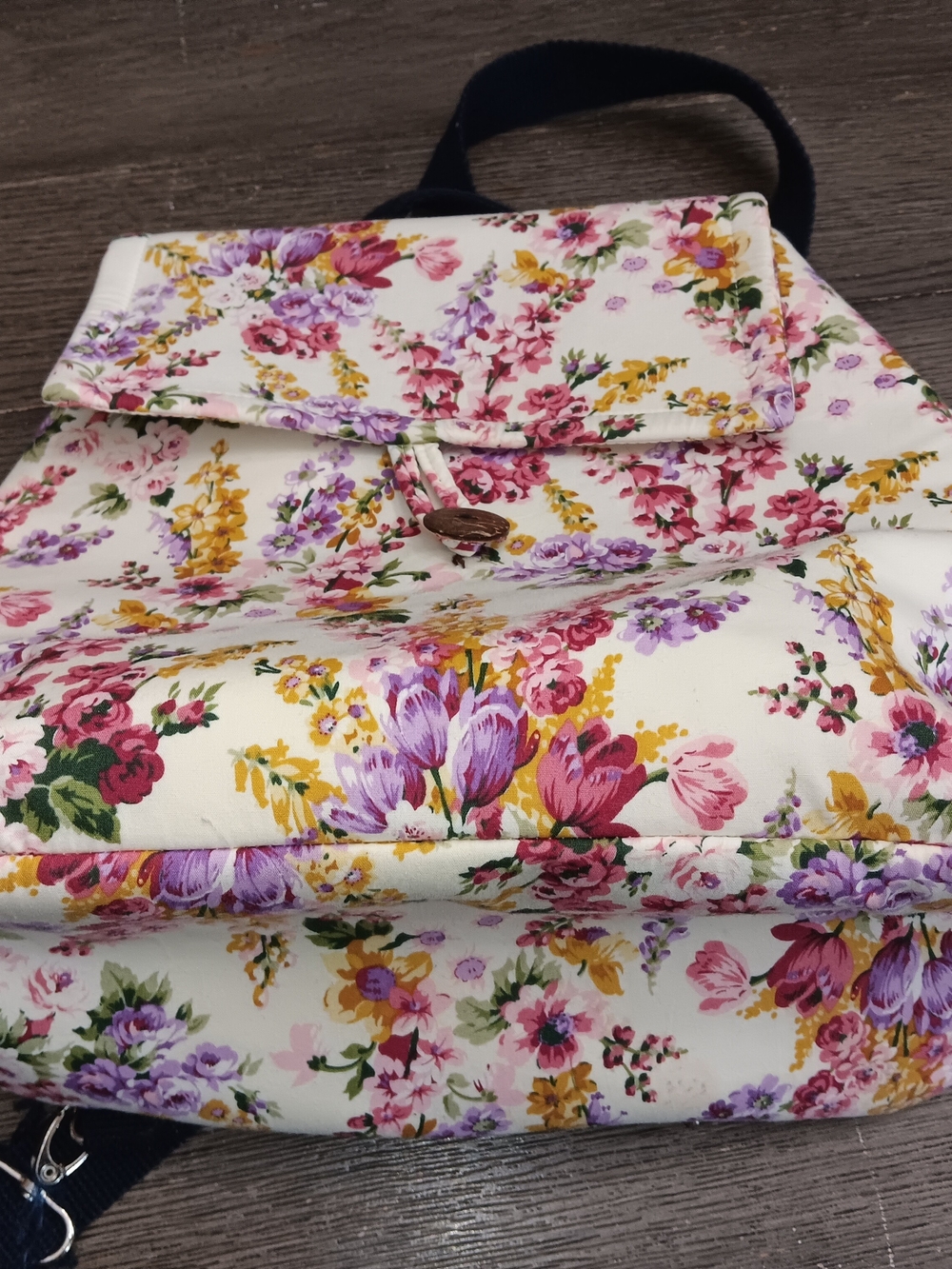 Unk Floral Quilted Backpack - Cream with Pink, Purple & Yellow Flowers